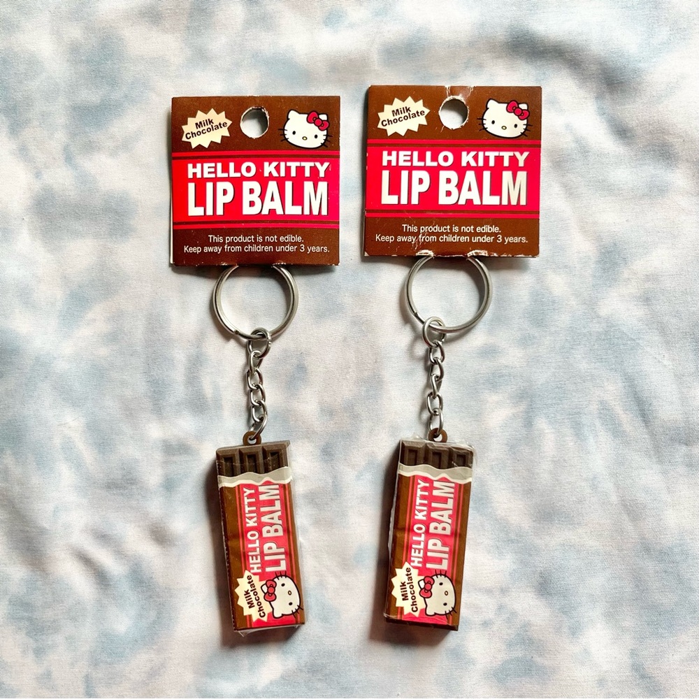 2 rare Hello Kitty Sanrio Milk Chocolate lip balm keychains - NEW FROM 2010